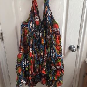 Free People tribal backless deep V dress Sz Lg